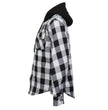 Hot Leathers JKM3006 Men’s Black and White Hooded Armored Flannel Motorcycle Shirt-Jacket w/ CE Armor Protection