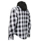 Hot Leathers JKM3006 Men’s Black and White Hooded Armored Flannel Motorcycle Shirt-Jacket w/ CE Armor Protection