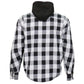 Hot Leathers JKM3006 Men’s Black and White Hooded Armored Flannel Motorcycle Shirt-Jacket w/ CE Armor Protection