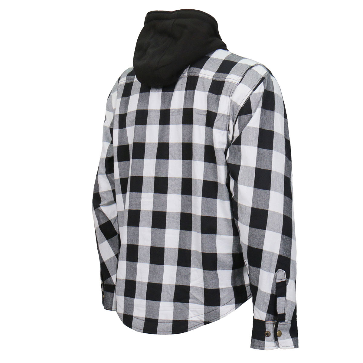 Hot Leathers JKM3006 Men’s Black and White Hooded Armored Flannel Motorcycle Shirt-Jacket w/ CE Armor Protection