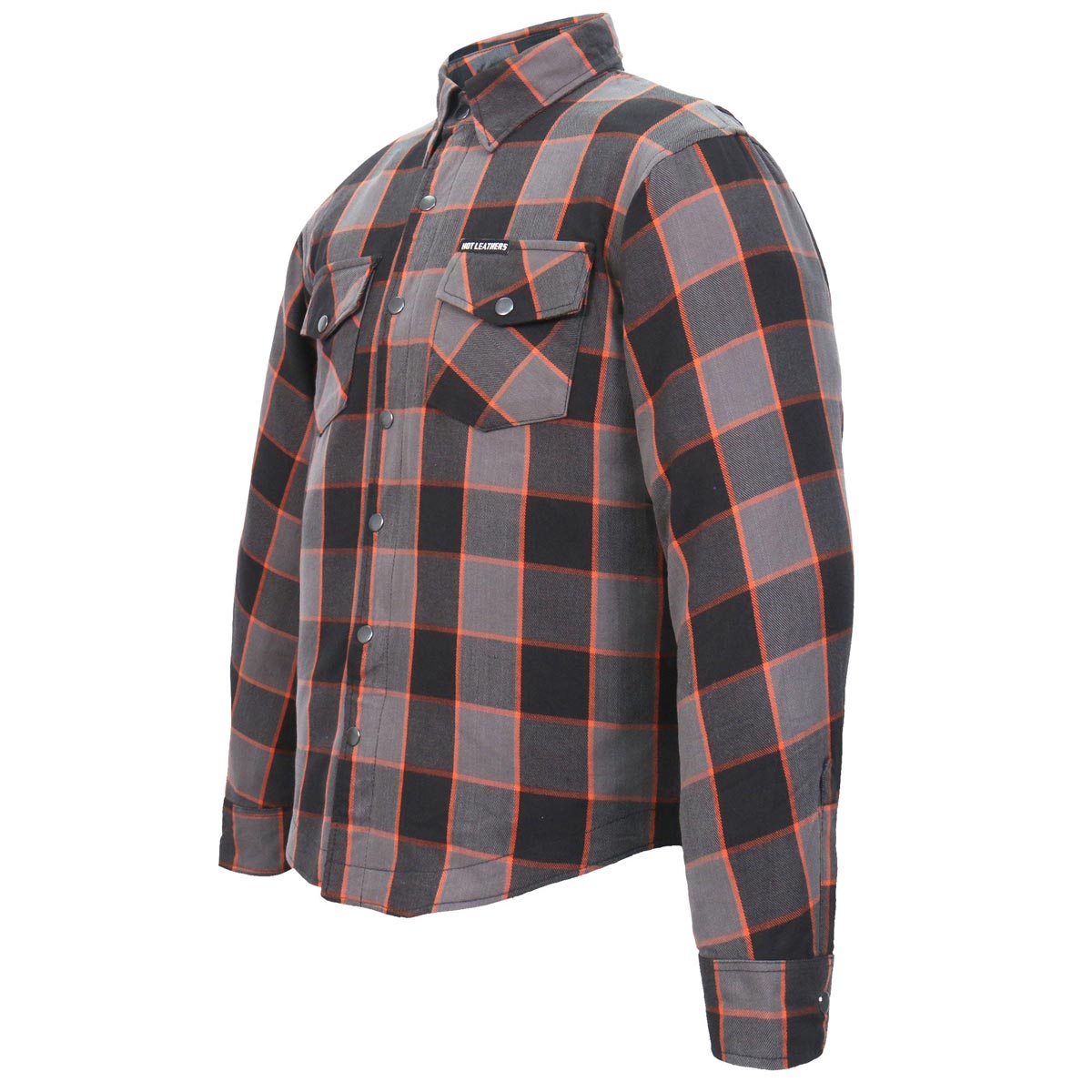 Hot Leathers JKM3010 Men's Black/Grey/Orange Armored Flannel Motorcycle Shirt-Jacket w/ CE Armor Protection