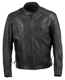 Milwaukee Leather USA MADE MLJKM5002 Men's Black Air Stream Vented Premium Leather Motorcycle Jacket with Side Laces