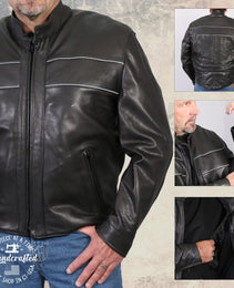 Milwaukee Leather USA MADE MLJKM5003 Men's Black Echo Premium Leather Motorcycle Jacket with Reflective Piping