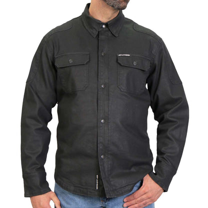 Hot Leathers JKM6003 Men's Black Waxed Cotton Concealed Carry Motorcycle Casual Shirt Jacket