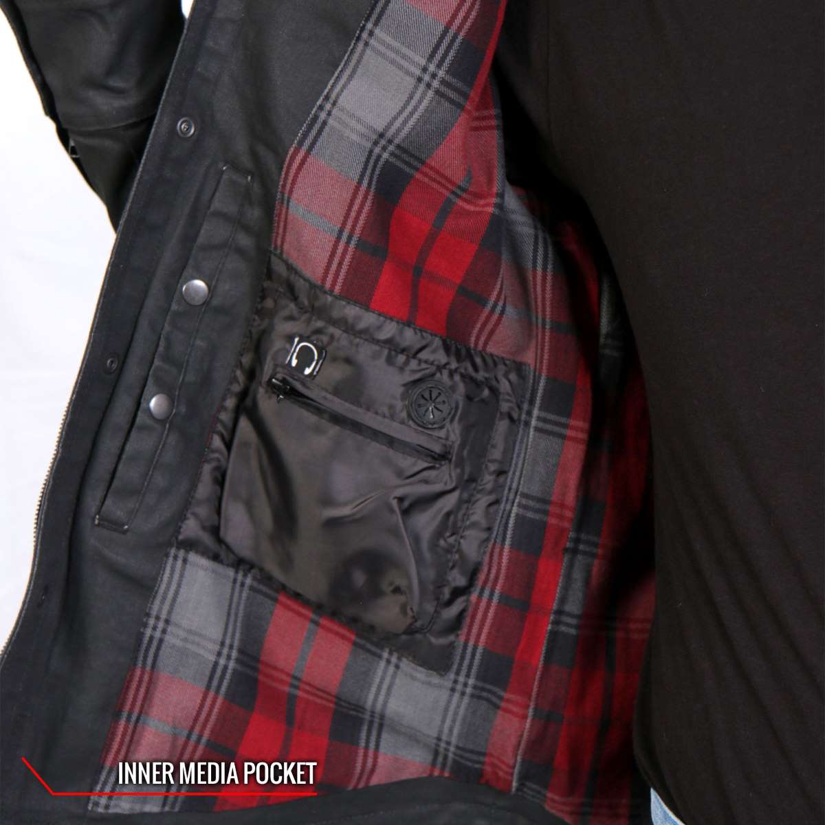 Hot Leathers JKM6003 Men's Black Waxed Cotton Concealed Carry Motorcycle Casual Shirt Jacket