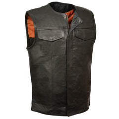 Just Leather JSM3511 Men's Black Collarless Dual Snap and Zipper Front Club Style  Vest