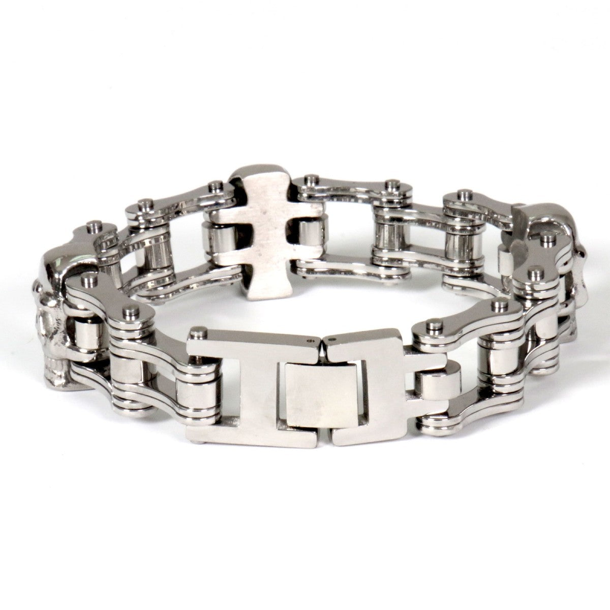 Hot Leathers JWB4109 Double Wide Silver Motorcycle Chain Skull Bracelet