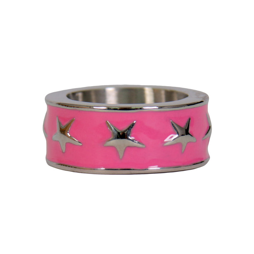 Hot Leathers JWR1120 Women's Pink Stainless Steel Ring with Stars