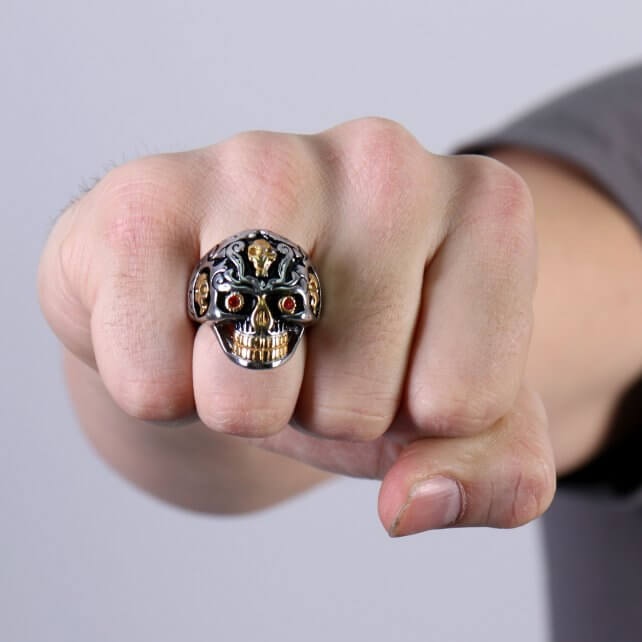 Hot Leathers JWR2202 Men's Holy Toledo Skull Stainless Steel Ring
