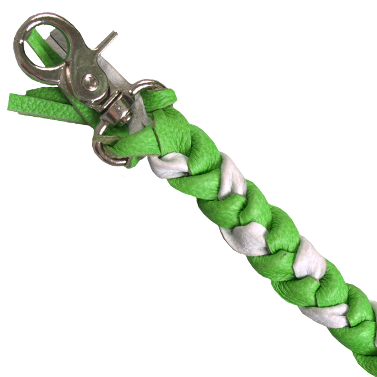 Hot Leathers 9" White and Green Braided Leather Keychain KCW1008