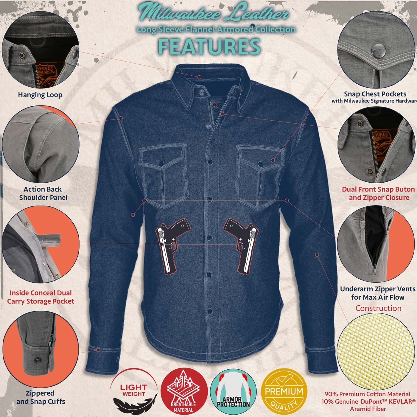 Milwaukee Leather MPM1630 Men's Plaid Flannel Biker Shirt w