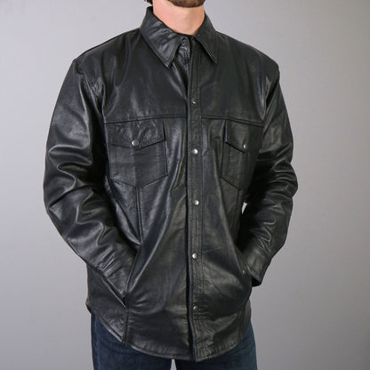 Hot Leathers LCS1001 Men’s Classic Black Fashion Leather Shirt with Multiple Pockets