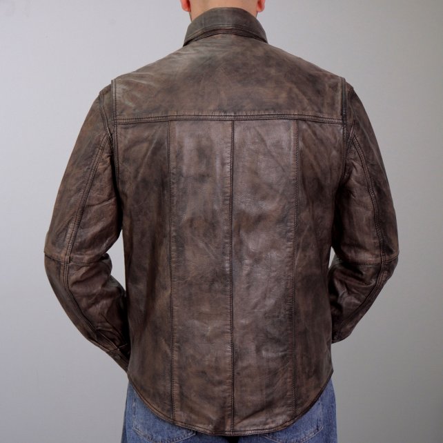 Hot Leathers LCS1004 Men's Distressed Brown Leather Fashion Shirt with Multiple Pockets