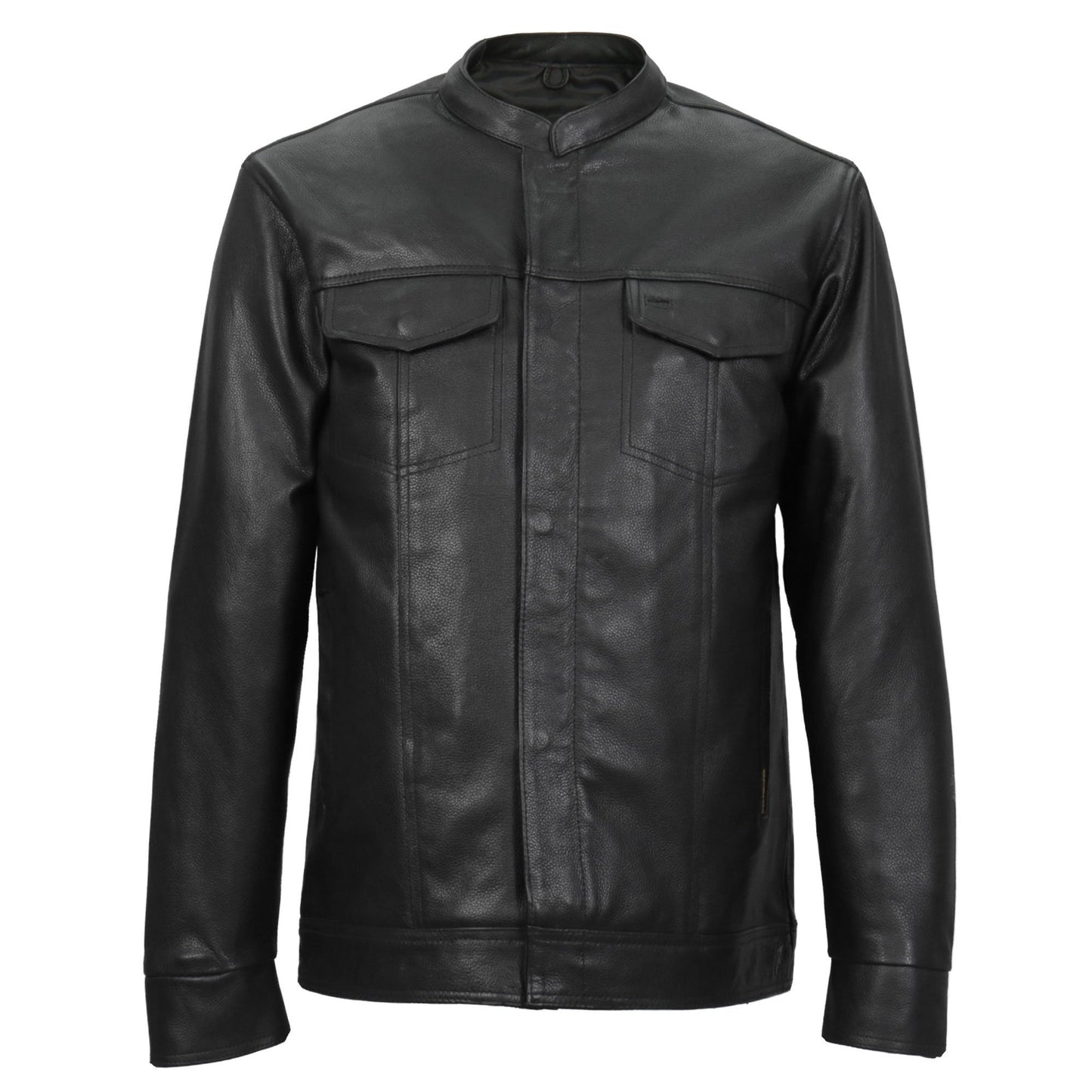 Hot Leathers LCS1005 Men's Black Leather Fashion Shirt with Hidden Snap Buttons