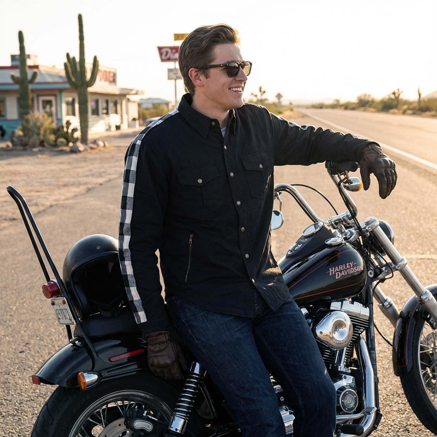 Milwaukee Leather Men’s Two-Tone CE Armored Flannel - Solid Front / Plaid Back - Reinforced w/ Aramid Fibers - MPM1673