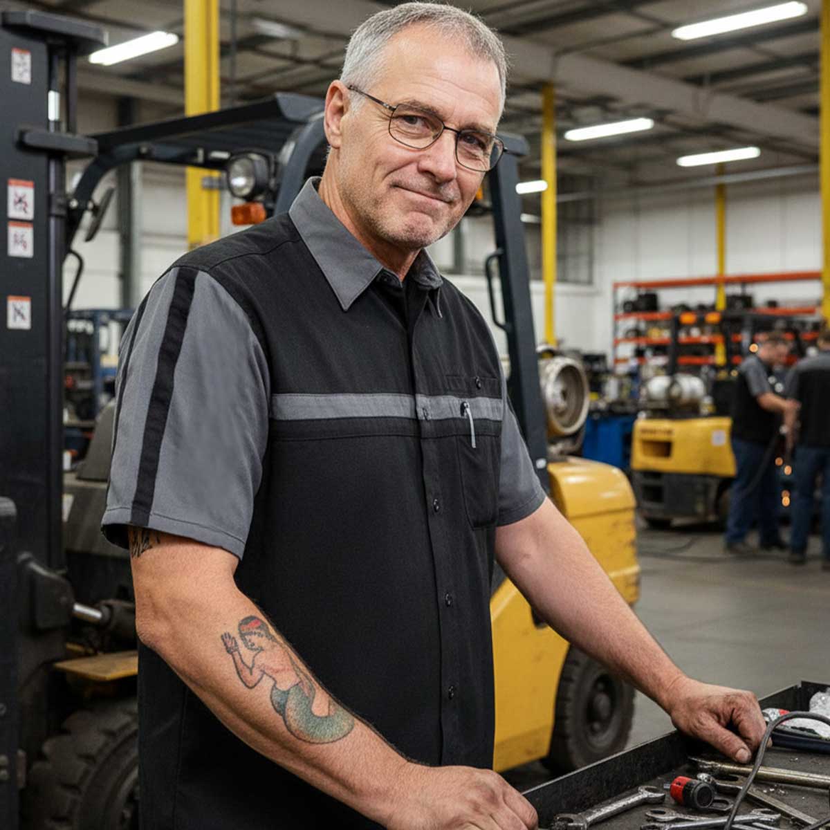 MMCC Men's Gear Head Classic Mechanic Button Up Shirt - Dual Chest Pockets - Microfiber Panel - Rider Ready - MMC16011