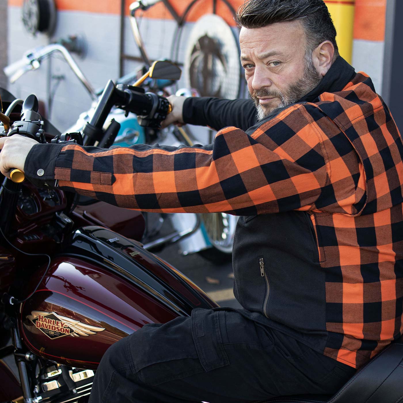 Milwaukee Leather Men’s Two-Tone CE Armored Flannel - Solid Front / Plaid Back - Reinforced w/ Aramid Fibers - MPM1672