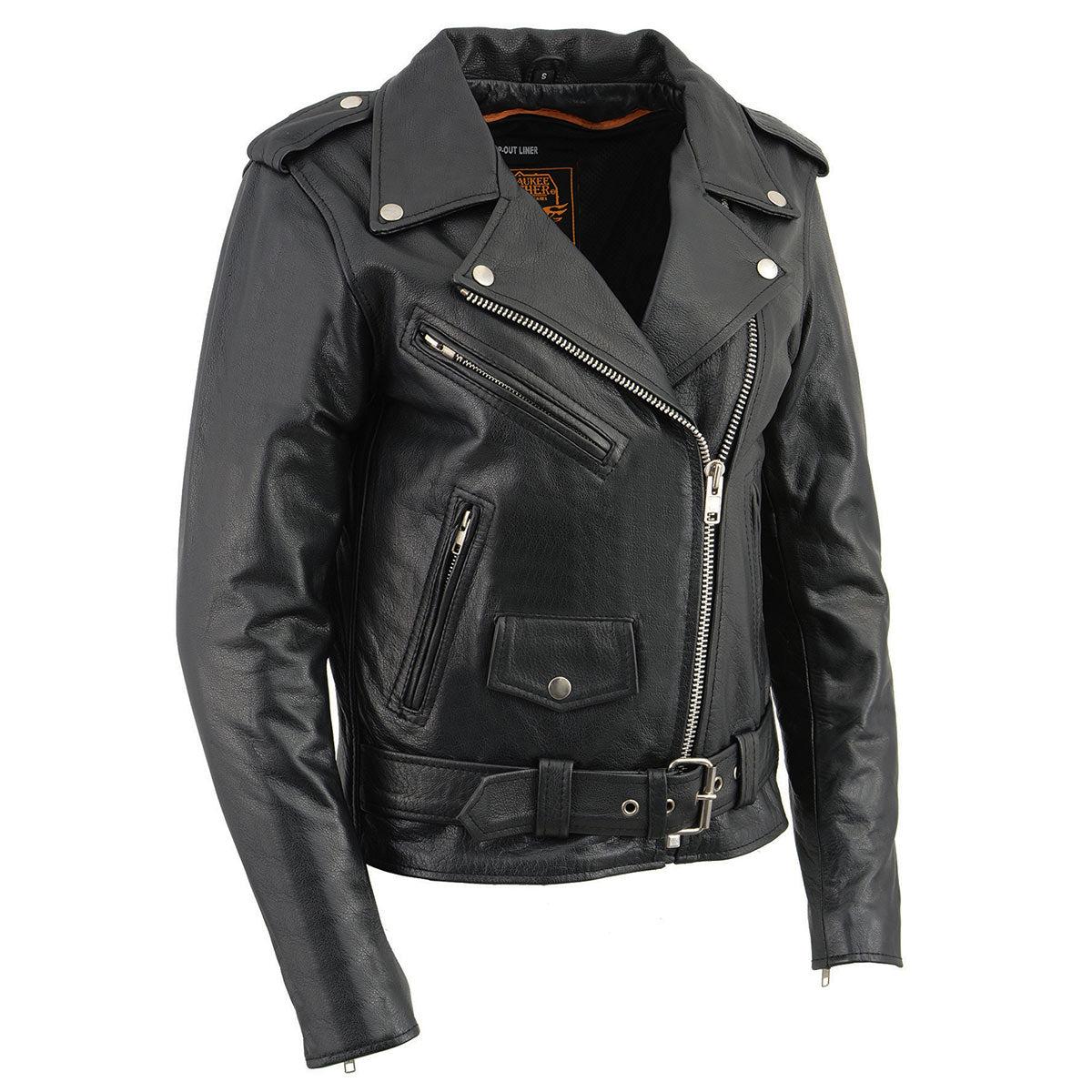 Milwaukee Leather LKL2701 Women's Classic Black Premium Leather Motorcycle Rider Jacket with Built-In Belt