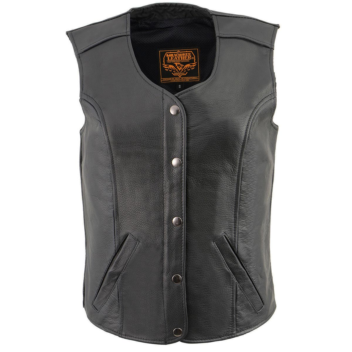 Milwaukee Leather LKL4701 Women's Black Premium Leather Motorcycle Rider Vest w/ Classic 4-Snap Closure