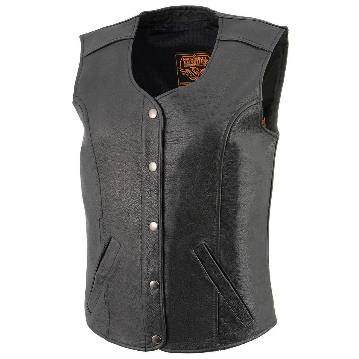 Milwaukee Leather LKL4701 Women's Black Premium Leather Motorcycle Rider Vest w/ Classic 4-Snap Closure