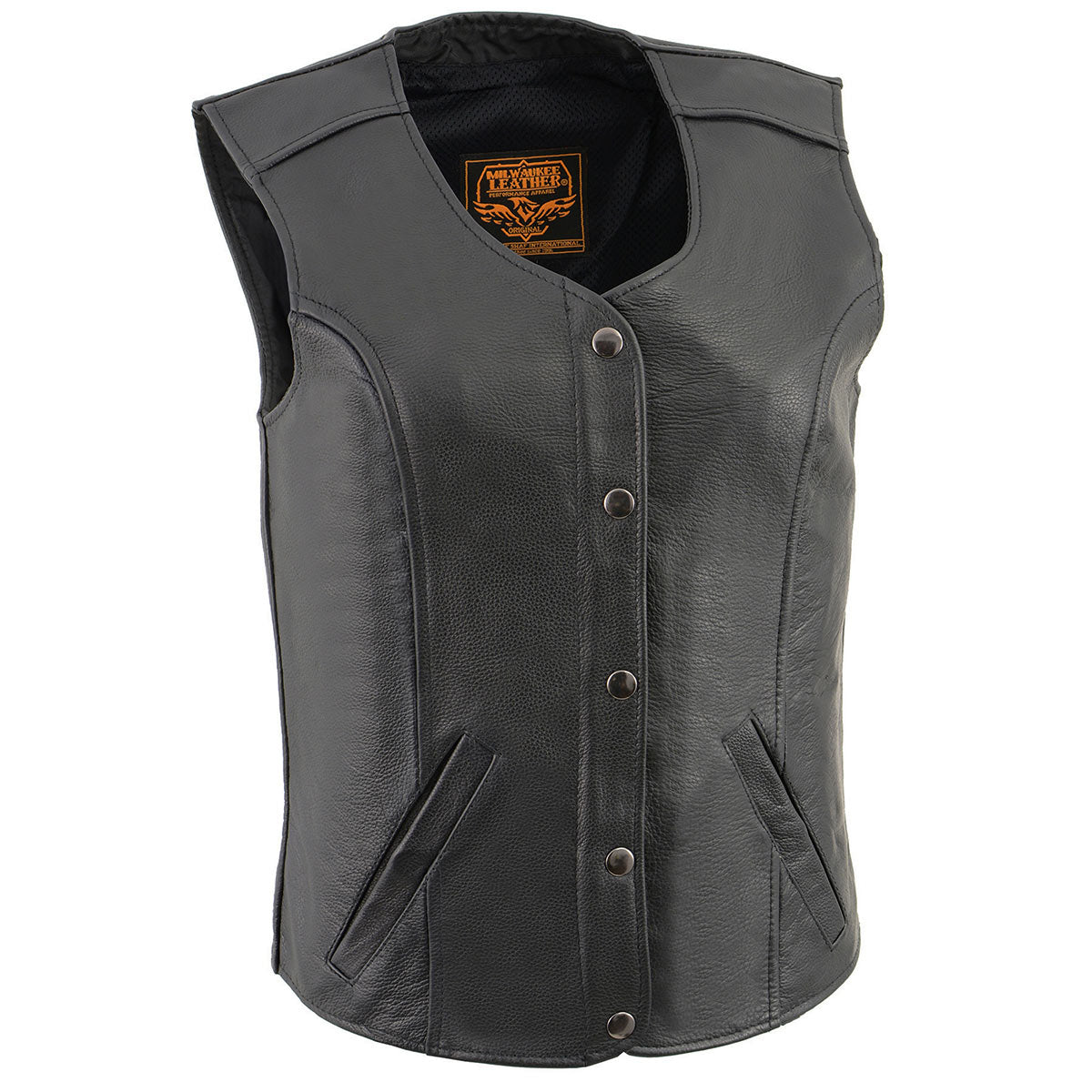 Milwaukee Leather LKL4701 Women's Black Premium Leather Motorcycle Rider Vest w/ Classic 4-Snap Closure
