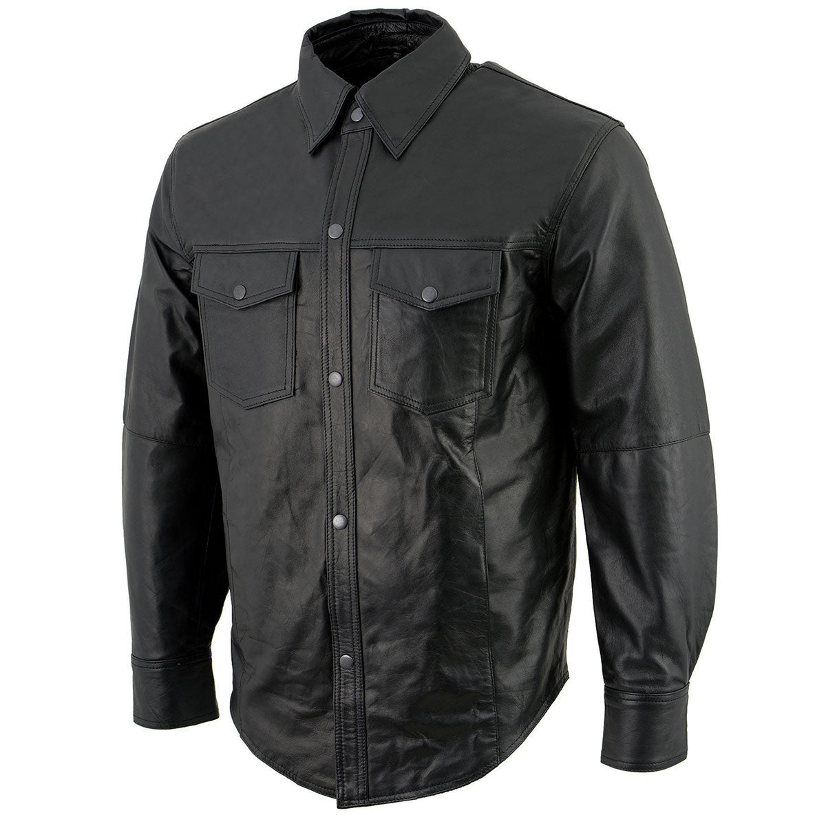 Milwaukee Leather LKM1600 Men s Black Lightweight Casual Biker Style Leather Shirt