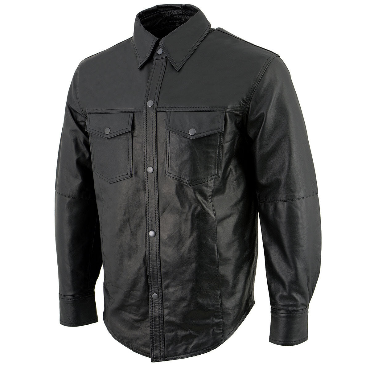 Milwaukee Leather LKM1600 Men's Black Lightweight Casual Biker Style Leather Shirt