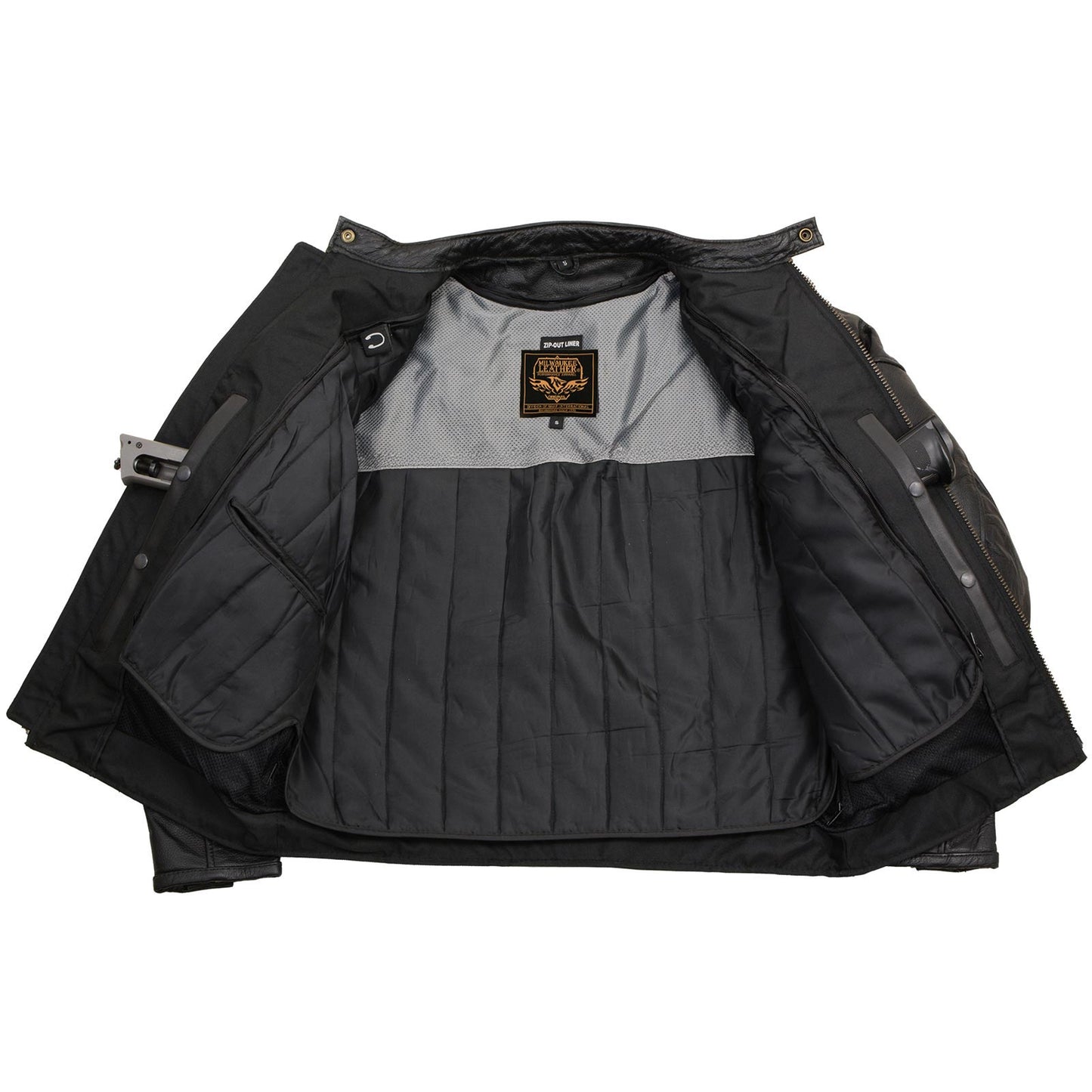 Milwaukee Leather LKM17015 Men's Premium Black Leather Vented Racer Style Motorcycle Bker Jacket w/ CE Armor