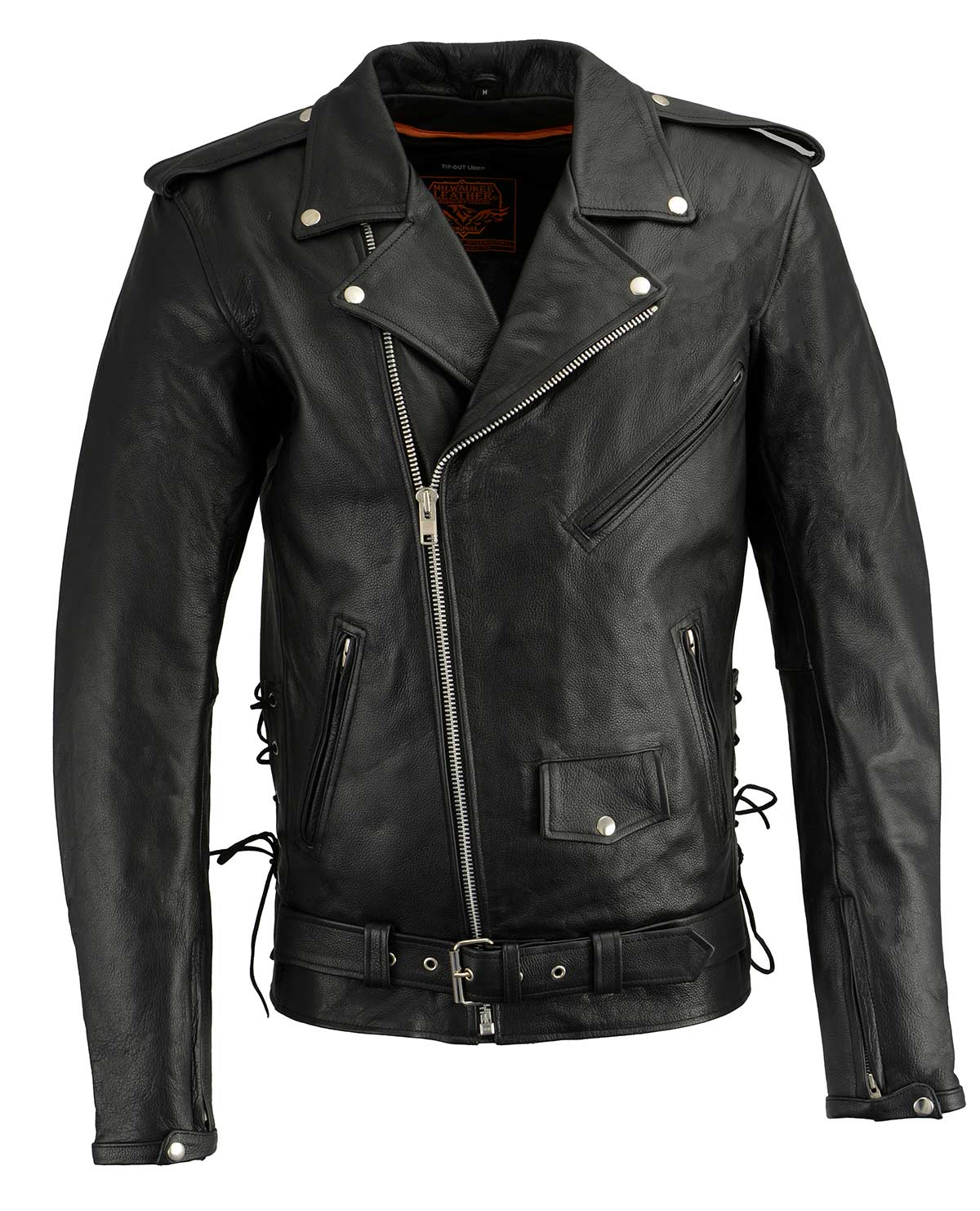 Milwaukee Leather LKM1711TALL Men's Black Tall-Sizes Side Lace Police Style Leather Jacket