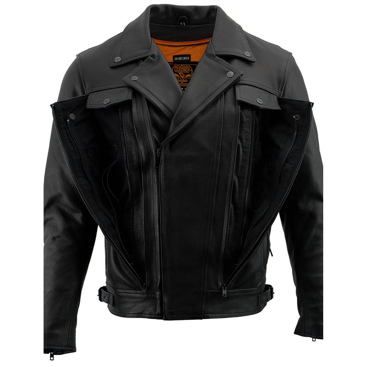 Milwaukee Leather LKM1760 Men's Black Leather Motorcycle Jacket with Utility Pockets