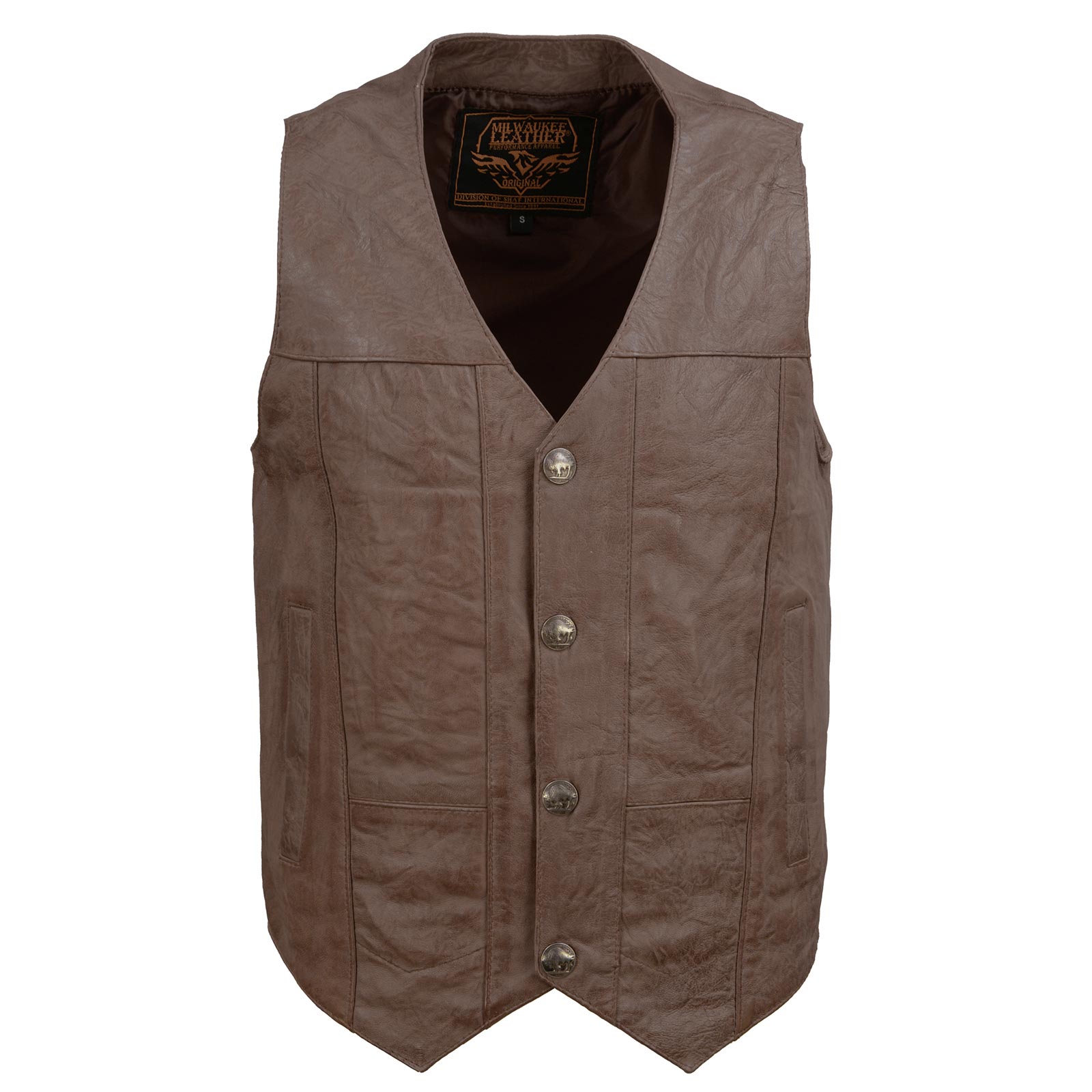 Milwaukee Leather LKM3702 Men's Leather V-Neck Western Style Motorcycle Rider Vest w/Classic Buffalo Snaps Closure