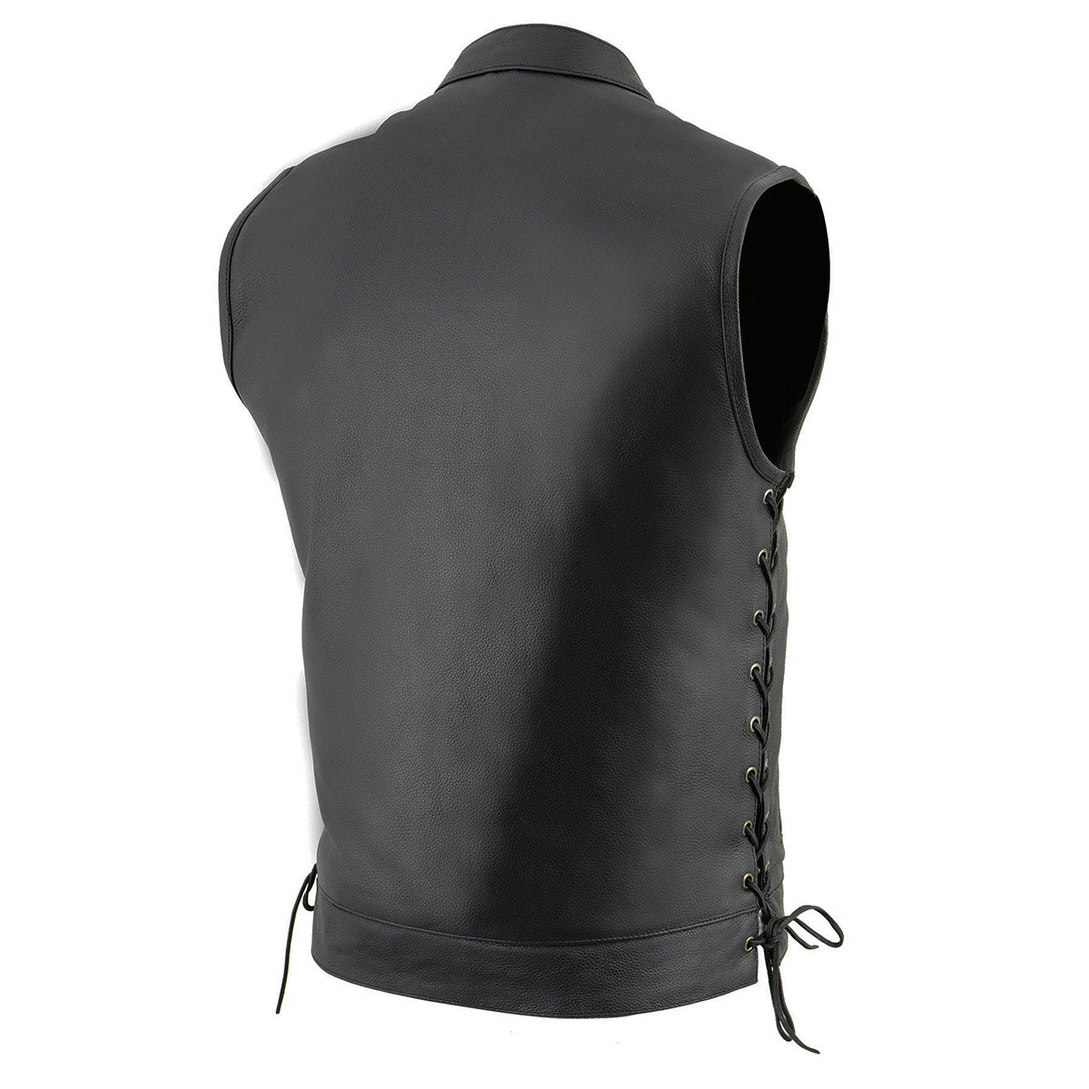 Milwaukee Leather LKM3712 Men's Black Leather Club Style Motorcycle Rider Vest w/ Front Snap/Zipper and Side Lace