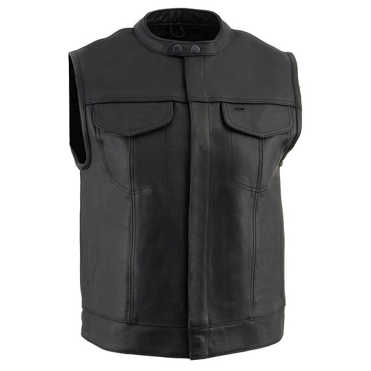 Milwaukee Leather LKM3720 Men's Black Motorcycle Club Style Leather Vest with Concealed Snap Button Closure