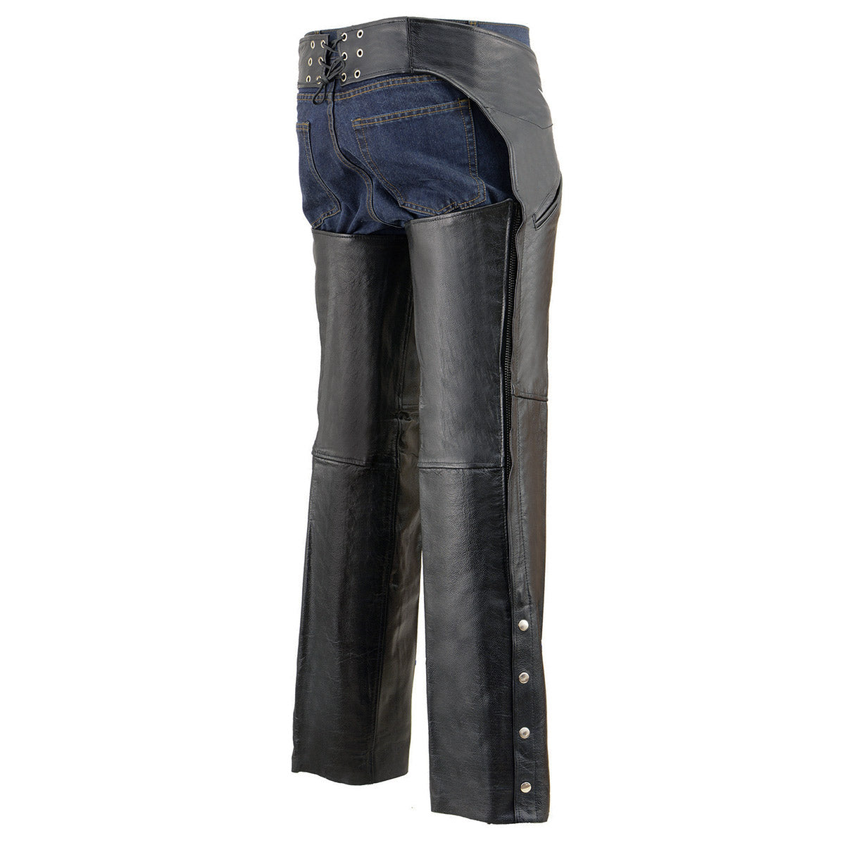 Milwaukee Leather LKM5710 Men's Black Premium Leather Chaps- Slash Pocket Mesh Lined Overpants for Motorcycle Rider