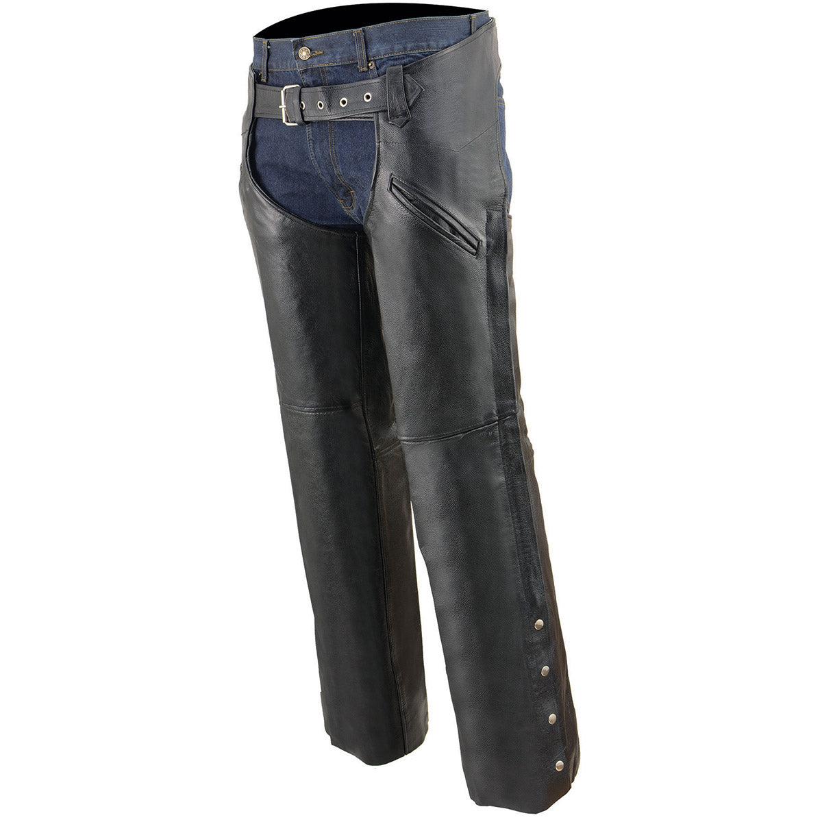 Milwaukee Leather LKM5710 Men's Black Premium Leather Chaps- Slash Pocket Mesh Lined Overpants for Motorcycle Rider