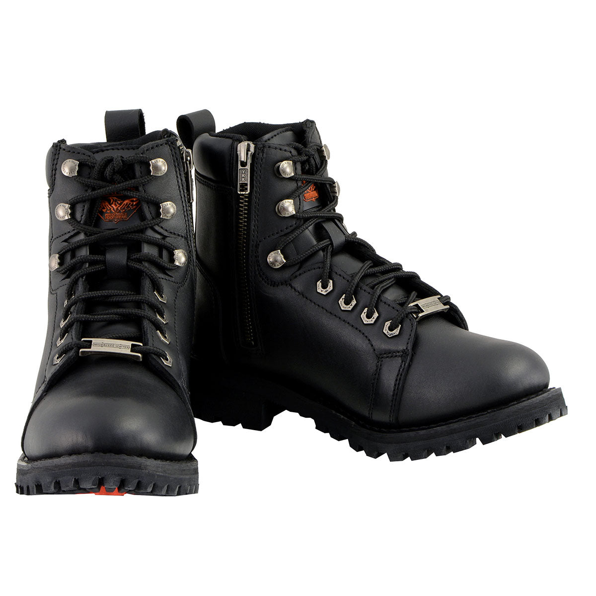 Milwaukee Leather MBL200 Women's Black Leather Lace-Up Boots with Side Zipper