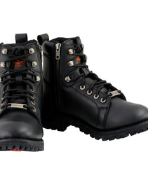 Milwaukee Leather MBL200 Women's Black Leather Lace-Up Motorcycle RiderBoots w/Side Zipper