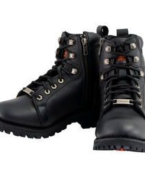 Milwaukee Leather MBL200 Women's Black Leather Lace-Up Motorcycle RiderBoots w/Side Zipper