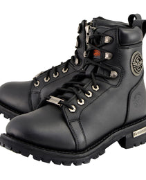 Milwaukee Leather MBL200 Women's Black Leather Lace-Up Motorcycle RiderBoots w/Side Zipper