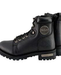 Milwaukee Leather MBL200 Women's Black Leather Lace-Up Motorcycle RiderBoots w/Side Zipper