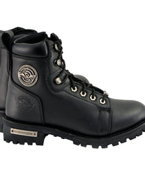 Milwaukee Leather MBL200 Women's Black Leather Lace-Up Motorcycle RiderBoots w/Side Zipper