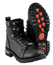 Milwaukee Leather MBL200 Women's Black Leather Lace-Up Motorcycle RiderBoots w/Side Zipper