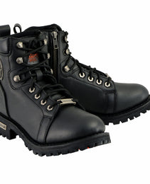 Milwaukee Leather MBL200 Women's Black Leather Lace-Up Motorcycle RiderBoots w/Side Zipper