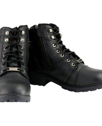Milwaukee Leather Women's Black Leather Lace-Up Motorcycle Rider Boots with Side Zipper MBL9300