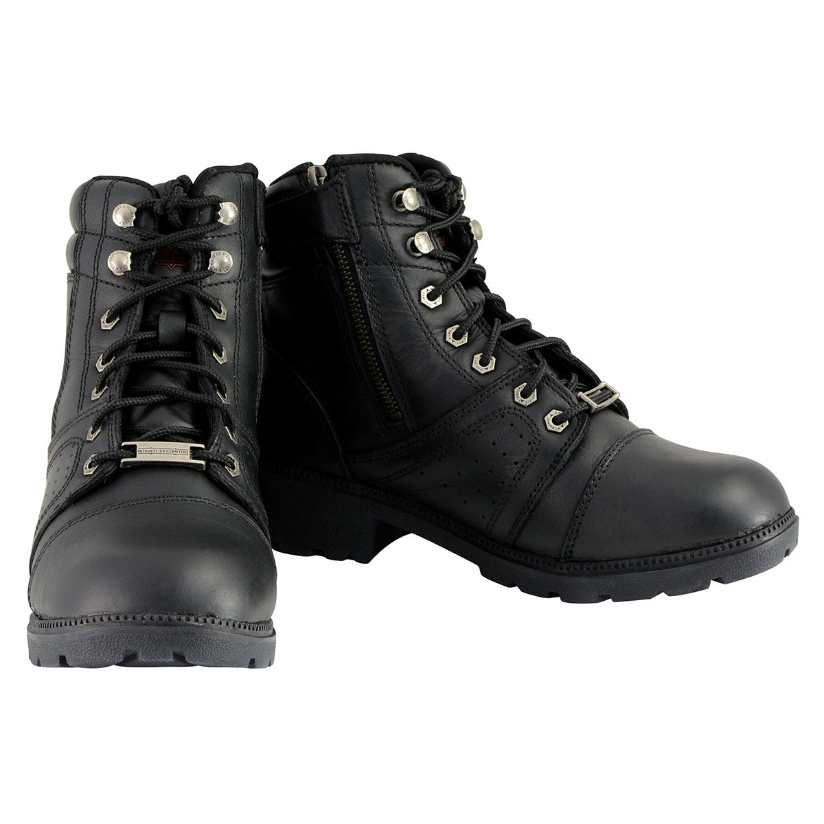 Milwaukee Leather Women's Black Leather Lace-Up Motorcycle Rider Boots with Side Zipper MBL9300