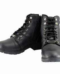 Milwaukee Leather Women's Black Leather Lace-Up Motorcycle Rider Boots with Side Zipper MBL9300