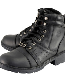 Milwaukee Leather Women's Black Leather Lace-Up Motorcycle Rider Boots with Side Zipper MBL9300