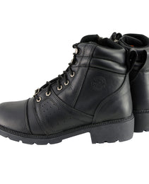 Milwaukee Leather Women's Black Leather Lace-Up Motorcycle Rider Boots with Side Zipper MBL9300