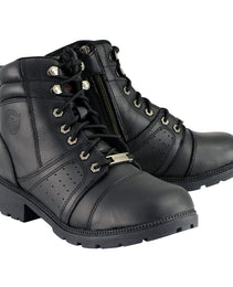 Milwaukee Leather MBL9300 Women's Black Leather Lace-Up Motorcycle Rider Boots with Side Zipper