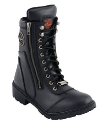 Milwaukee Leather MBL9301 Women's Black Leather Lace-Up Motorcycle Biker Riding Boots with Side Zipper Entry